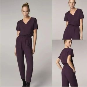 Massimo Dutti Vneck Cinched Waist Purple Jumpsuit
